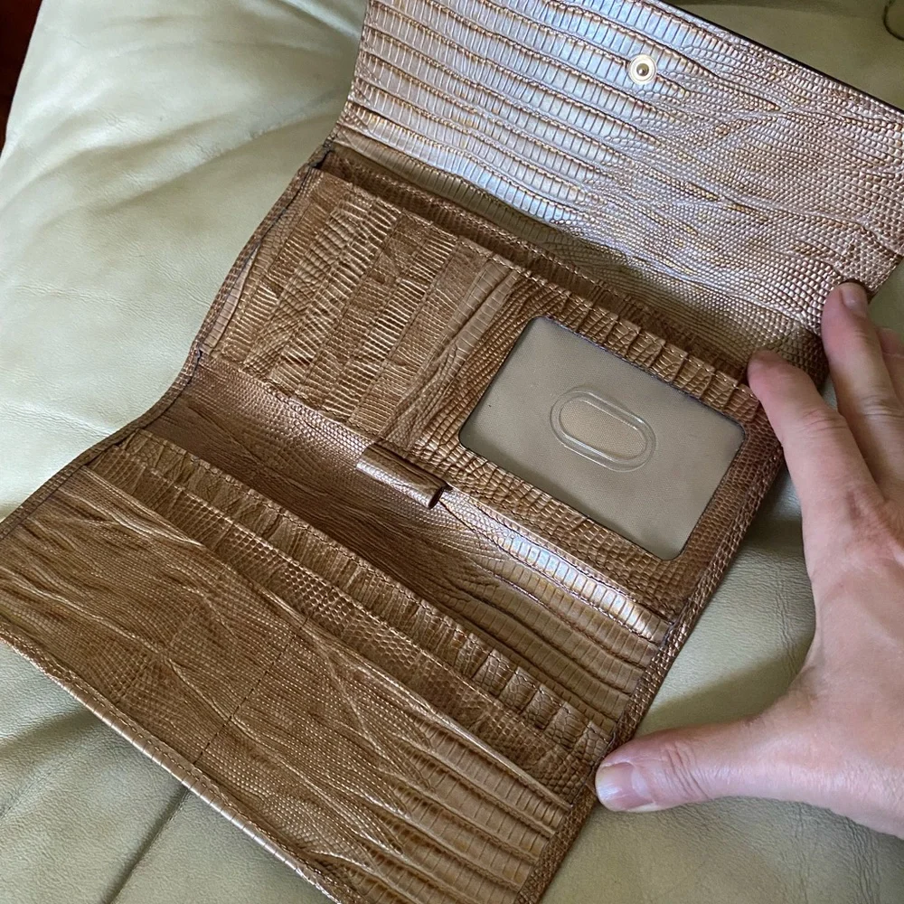 LKNW Brahmin Toasted Almond Bengal Checkbook Wallet READ! Croc Lizard